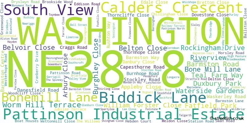 A word cloud for the NE38 8 postcode